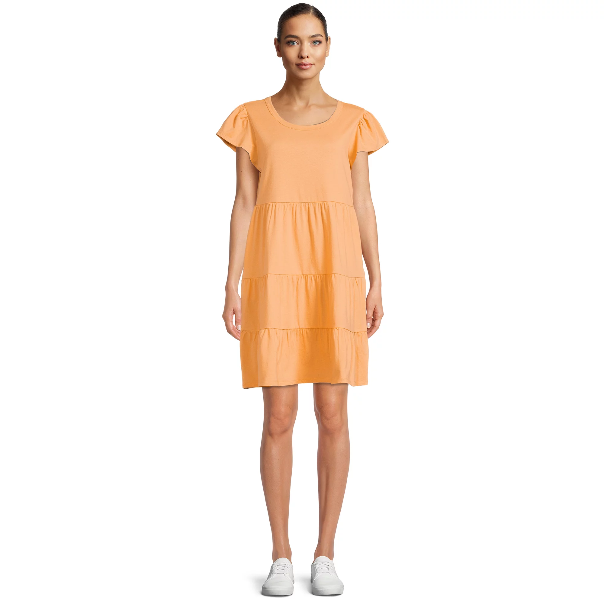 Time and Tru Women's Short Sleeve Tiered Knit Dress