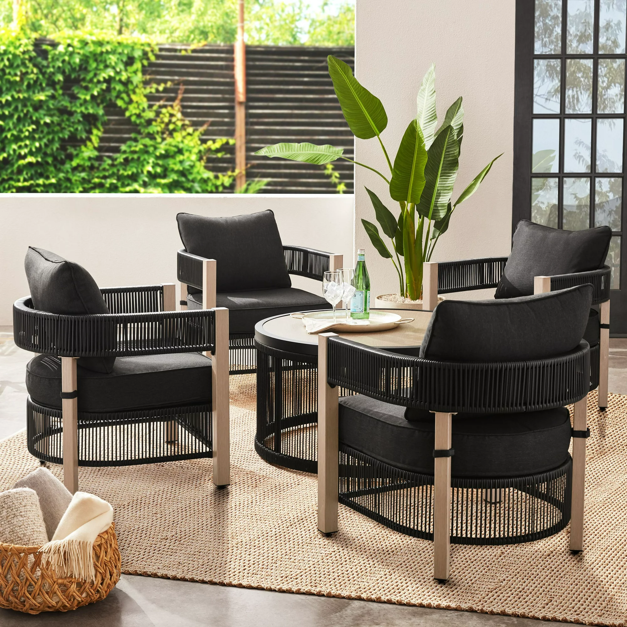 Better Homes & Gardens Tarren 5-Piece Outdoor Conversation Set, Black
