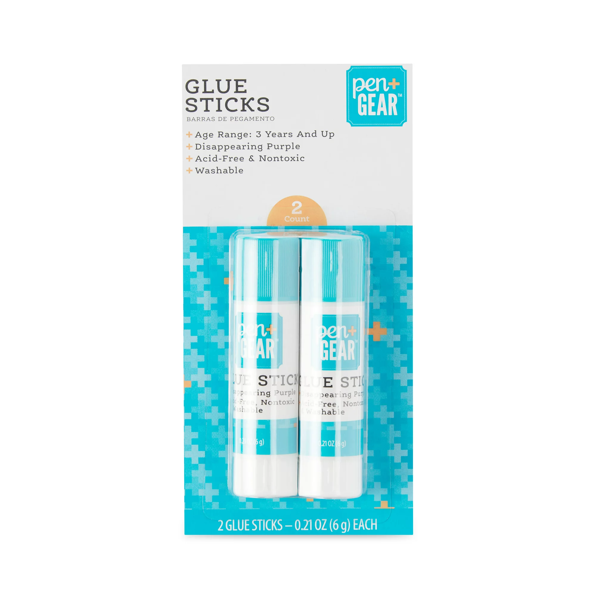 Pen+Gear Disappearing Purple School Glue Sticks,6g 0.21oz 2 Count, Washable, Disappearing Purple