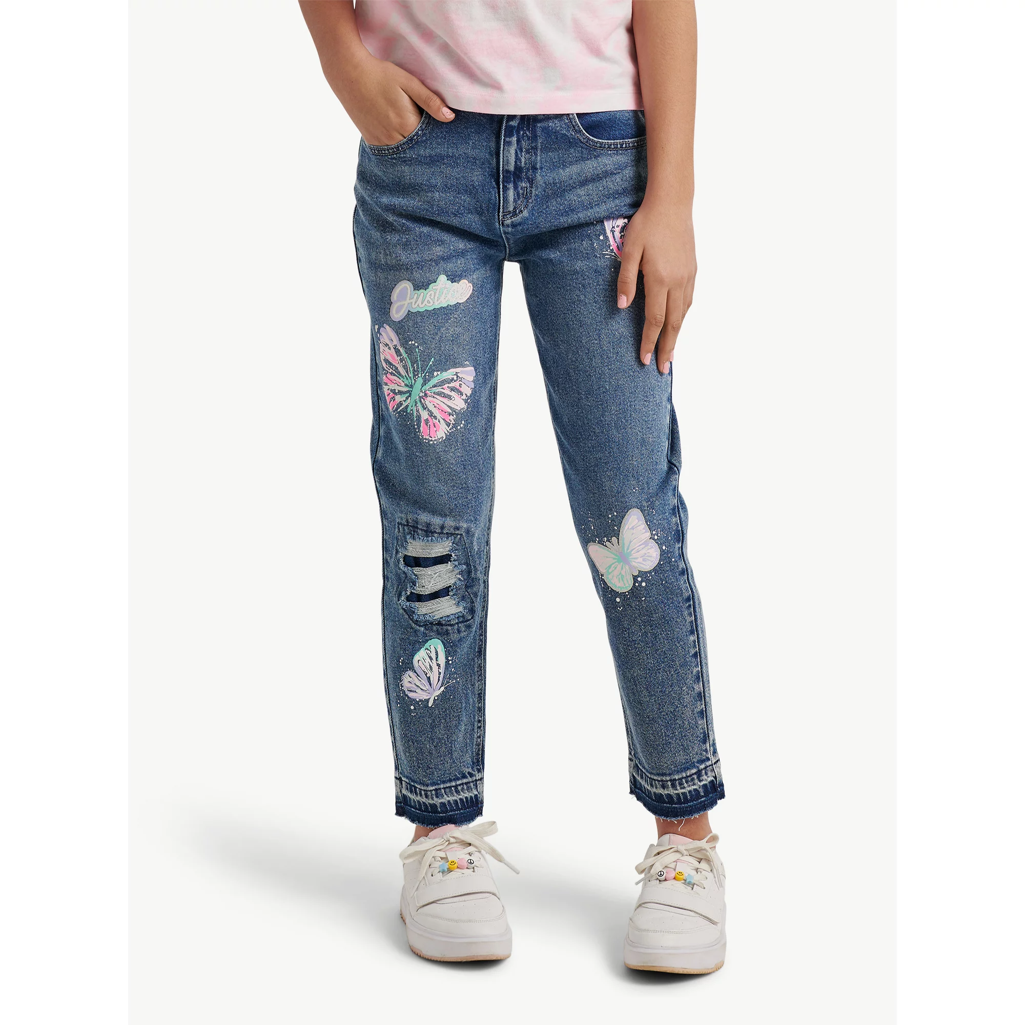 Justice Girls Patched Mini Mom Jean, Sizes 6-18