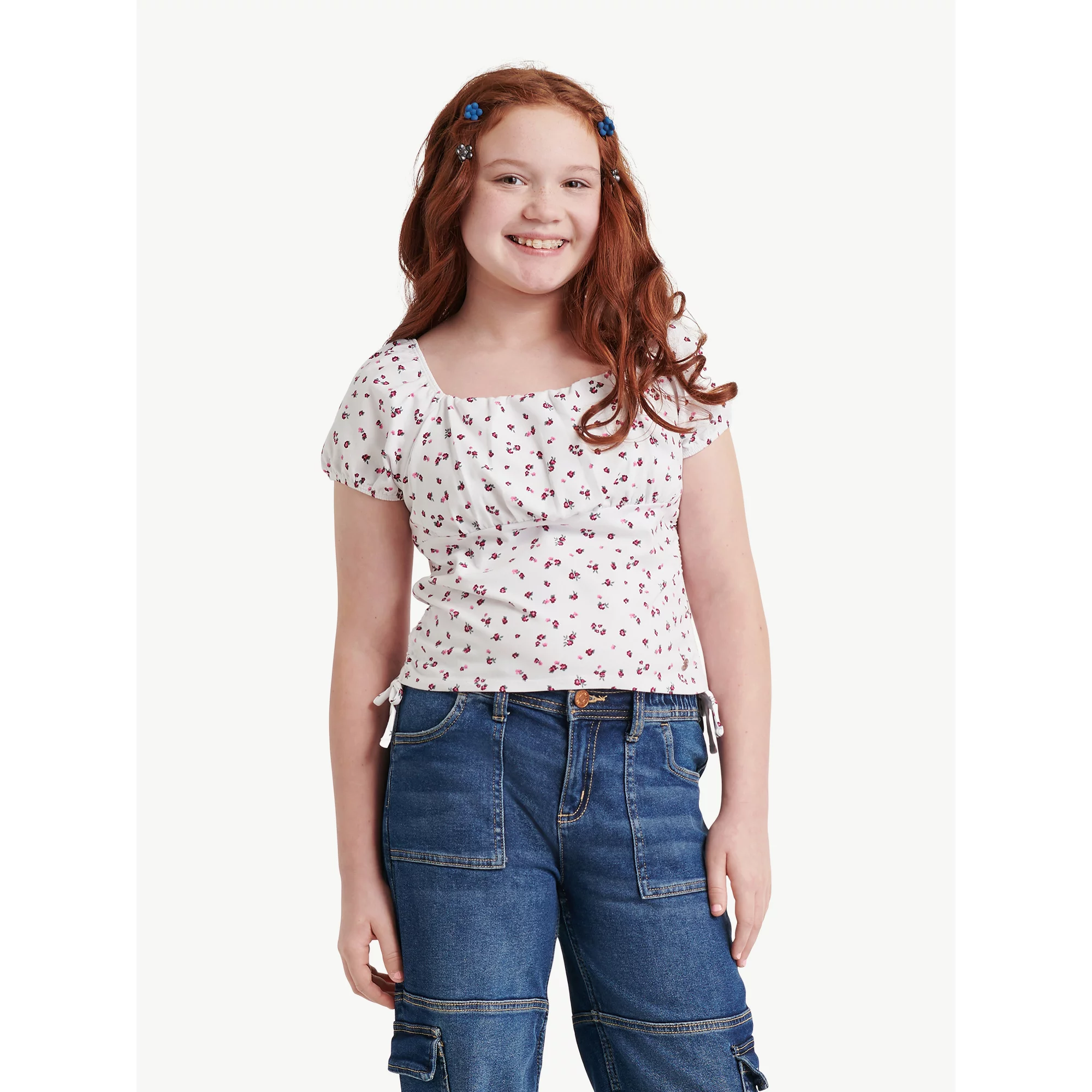 Justice Girls Puff Short Sleeve Cinched Top, Sizes XS-XLP